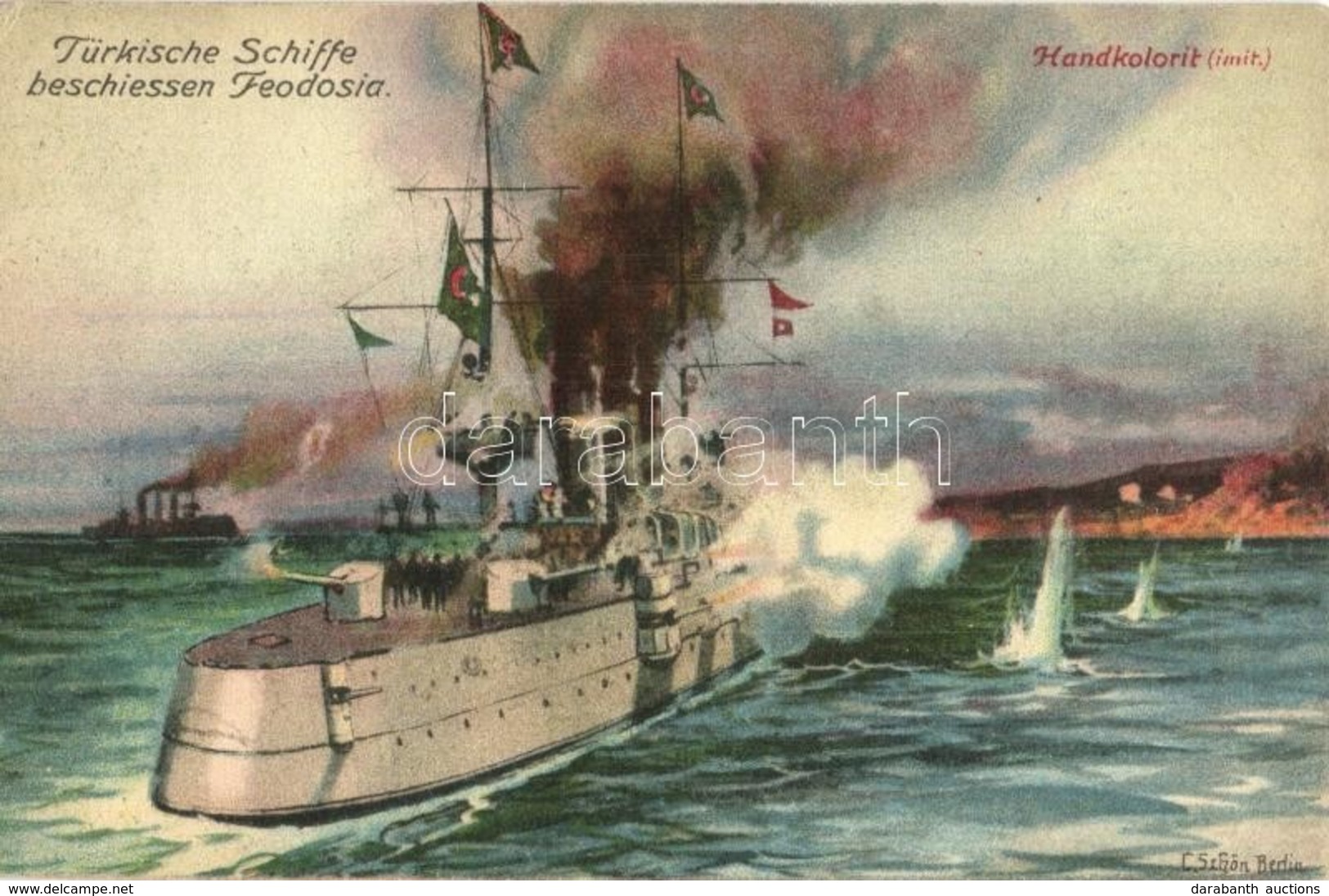 ** T2/T3 1914 Der Weltkrieg. Türkische Schiffe Beschiessen Feodosia / WWI Turkish Battleships At The Battle Of Feodosia  - Zonder Classificatie