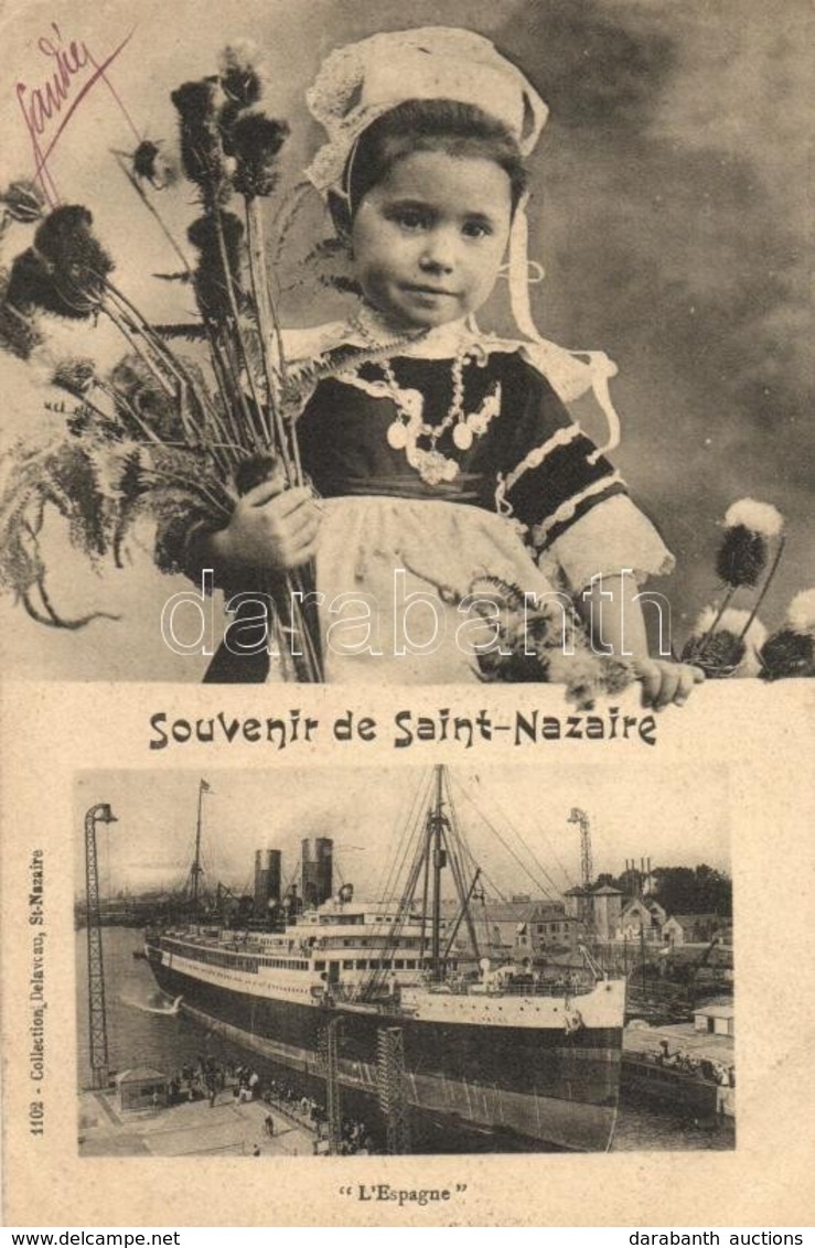 T2/T3 Saint-Nazaire, Espagne Steamship, Child, Folklore, Flowers (EK) - Zonder Classificatie