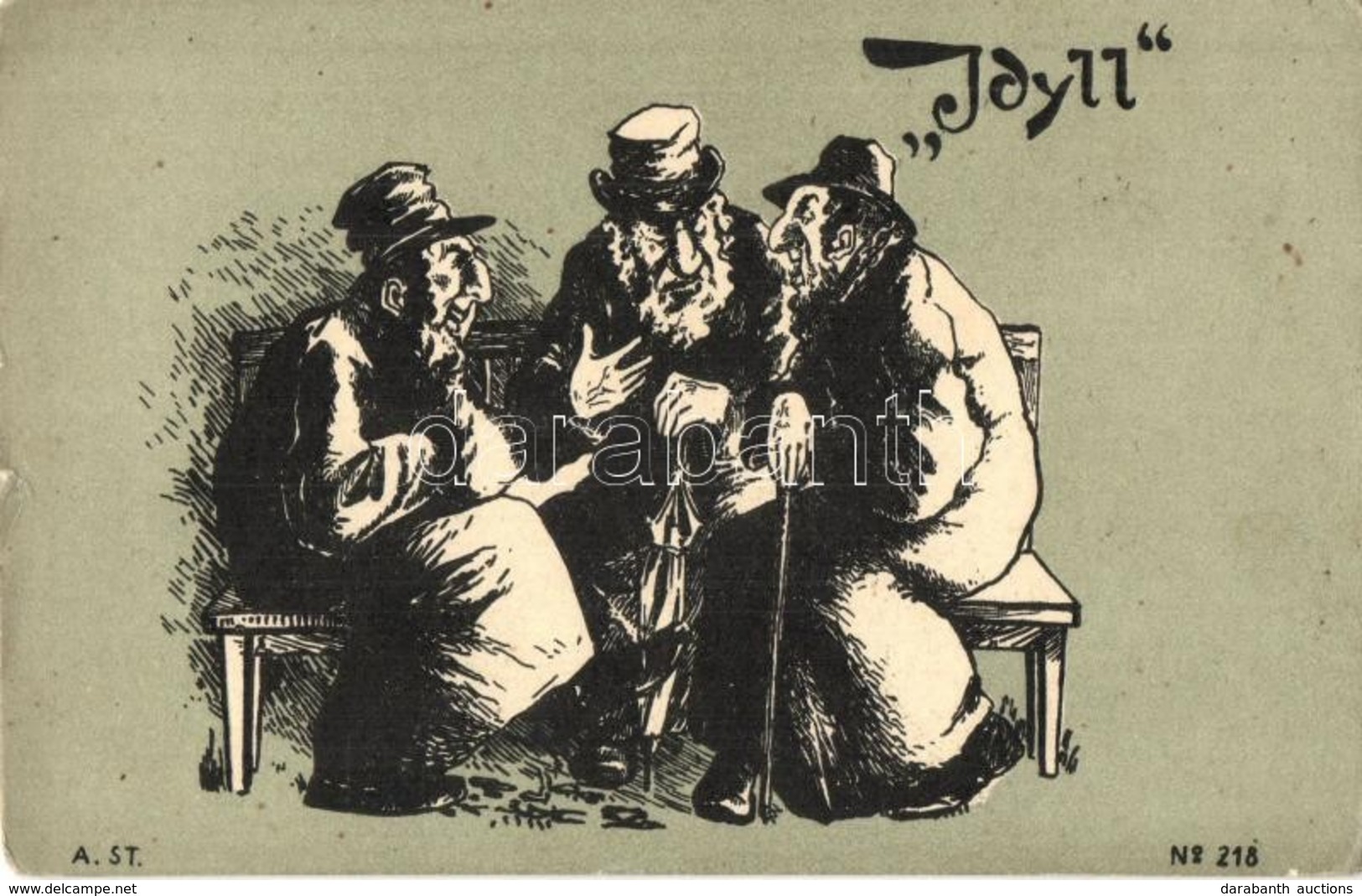 T3 Idyll, A. ST. No. 218. / Judaica, Jewish Men, Art Postcard (kis Szakadás / Small Tear) - Zonder Classificatie