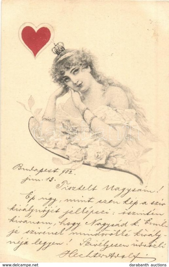 T2/T3 1902 Playing Card Symbol, Lady, Artist Signed (EK) - Zonder Classificatie