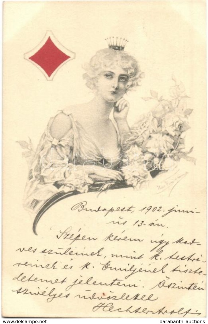 T2 1902 Playing Card Symbol, Lady, Artist Signed (EK) - Zonder Classificatie