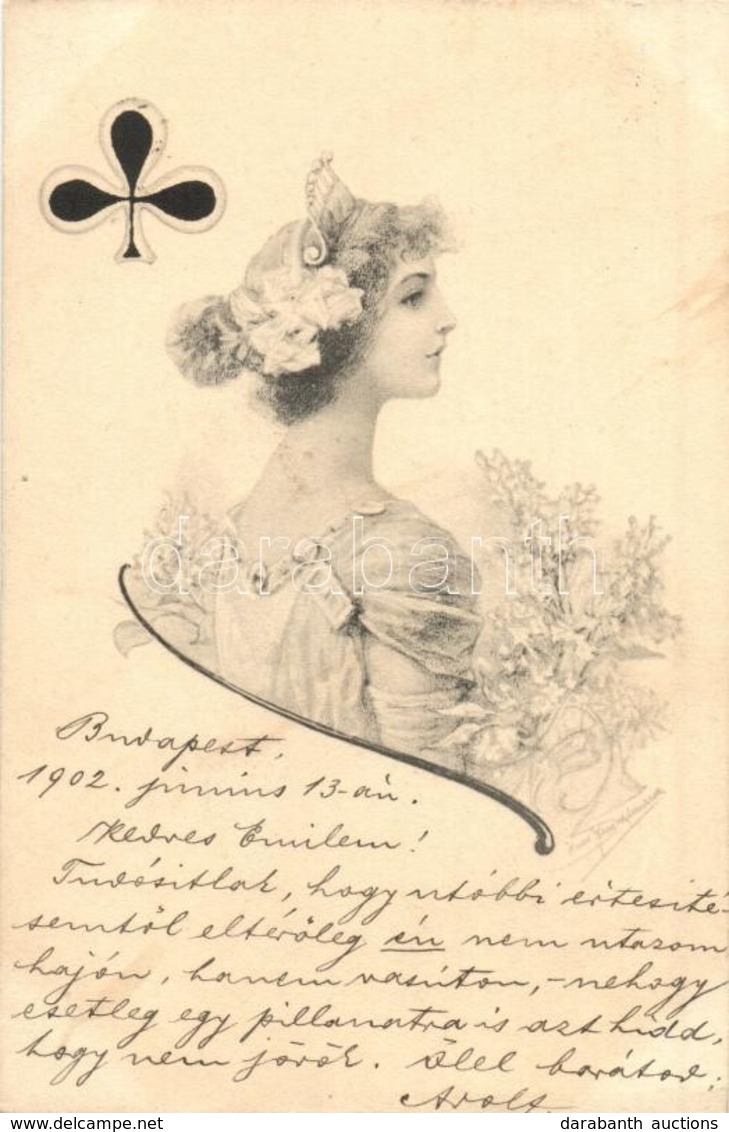 T2 1902 Playing Card Symbol, Lady, Artist Signed (EK) - Zonder Classificatie