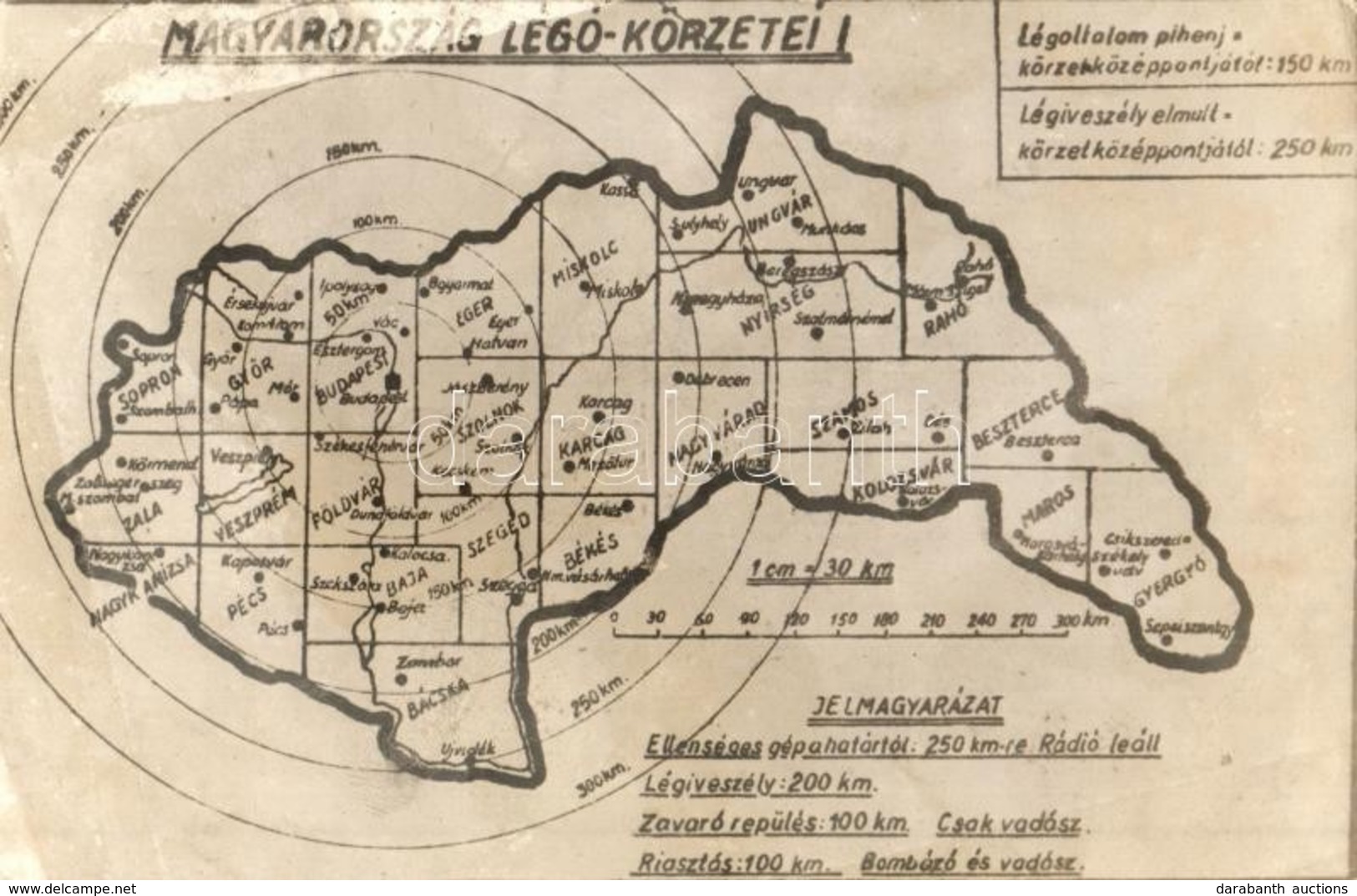 ** T2/T3 Magyarország Légó (légoltalmi) Körzetei Térképen / Hungary's Passive Air Defence Map (EK) - Zonder Classificatie