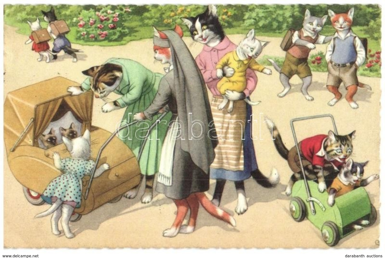T2/T3 Cat Moms With Baby Carriage And Twin Baby Cats. Colorprint B. Special 2255/3. - Modern Postcard (EK) - Zonder Classificatie