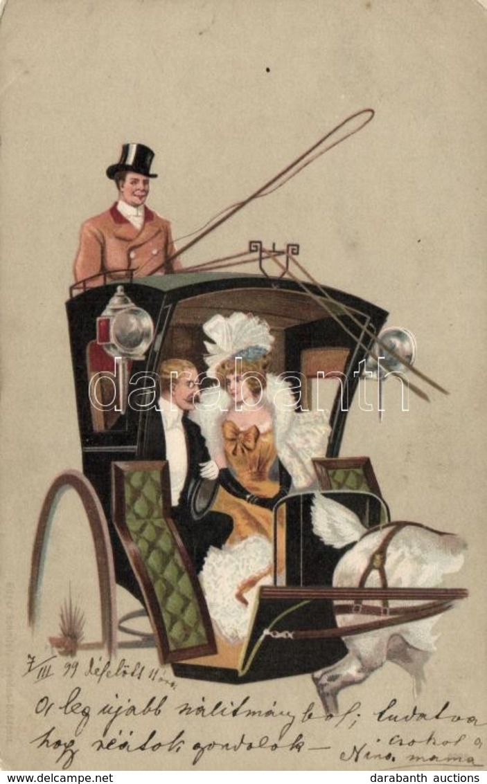 * T2 1899 Couple In The Horse Cart, Edgar Schmidt, Litho - Zonder Classificatie