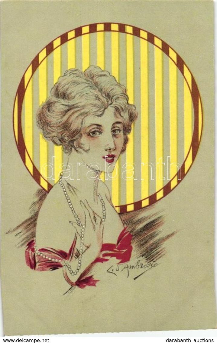 ** T2 Italian Art Postcard, Lady With Pearl Necklace S: Ambrosio - Zonder Classificatie