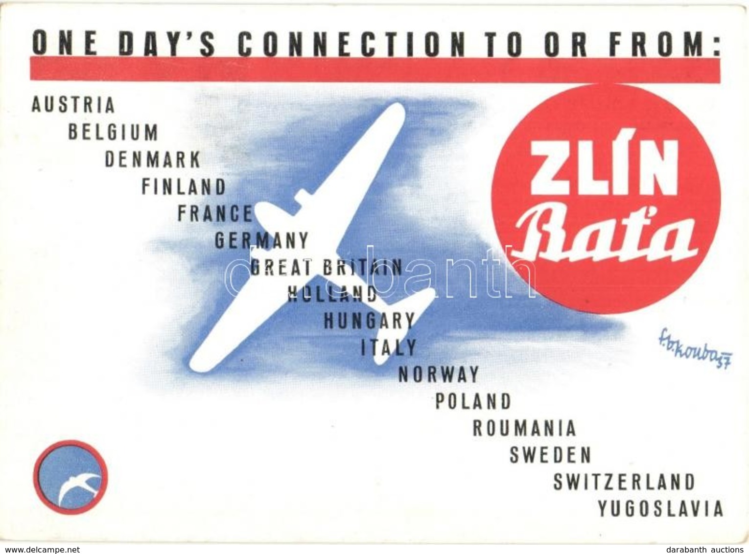 T2 Zlyn Batia Czechoslovakian Airline Advertisement Postcard - Zonder Classificatie