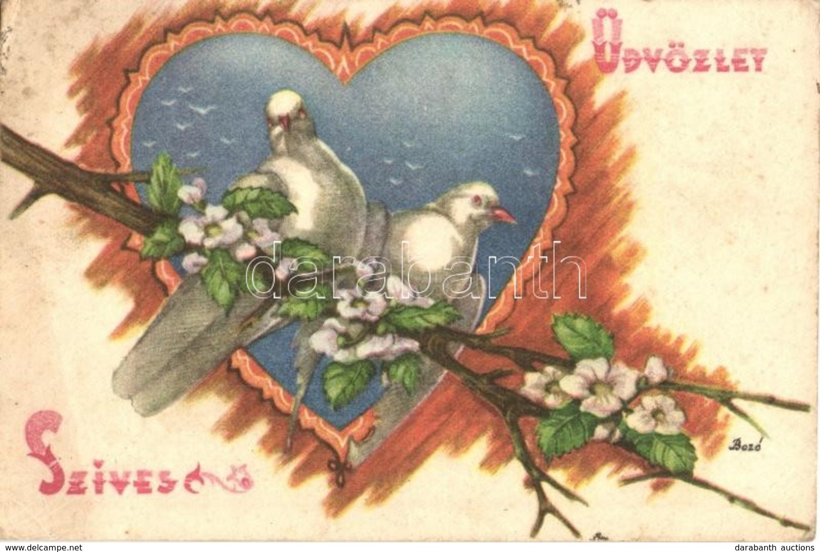 2 Db RÉGI Magyar Bozó üdvözlőlap / 2 Pre-1945 Hungarian Greeting Art Postcards Signed By Bozó - Non Classificati