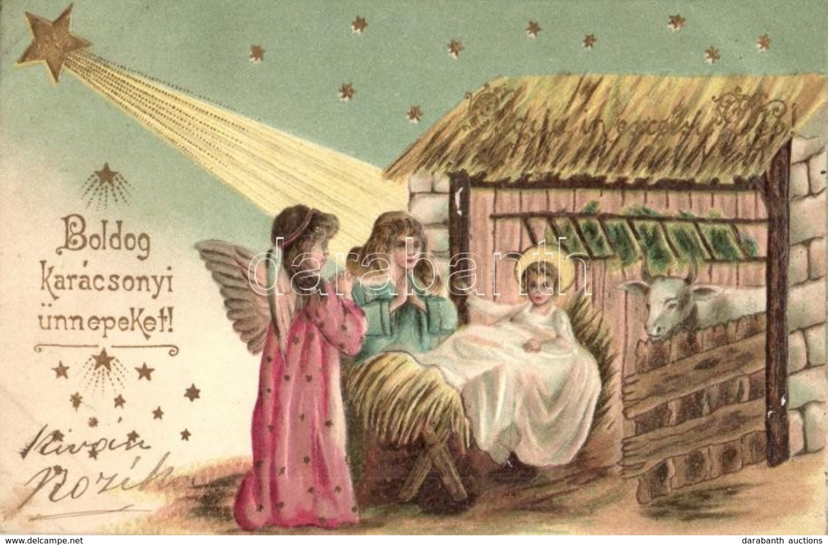 T2 Boldog Karácsonyi ünnepeket!/ Christmas Greeting, Angel, Litho, Emb. - Ohne Zuordnung