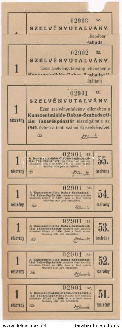 1944. 'Kunszentmiklós-Dabas-Szabadszállási Takarékpénztár' Részvényeihez Tartozó Szelvényutalványok (20x) Sorszámkövetők - Zonder Classificatie