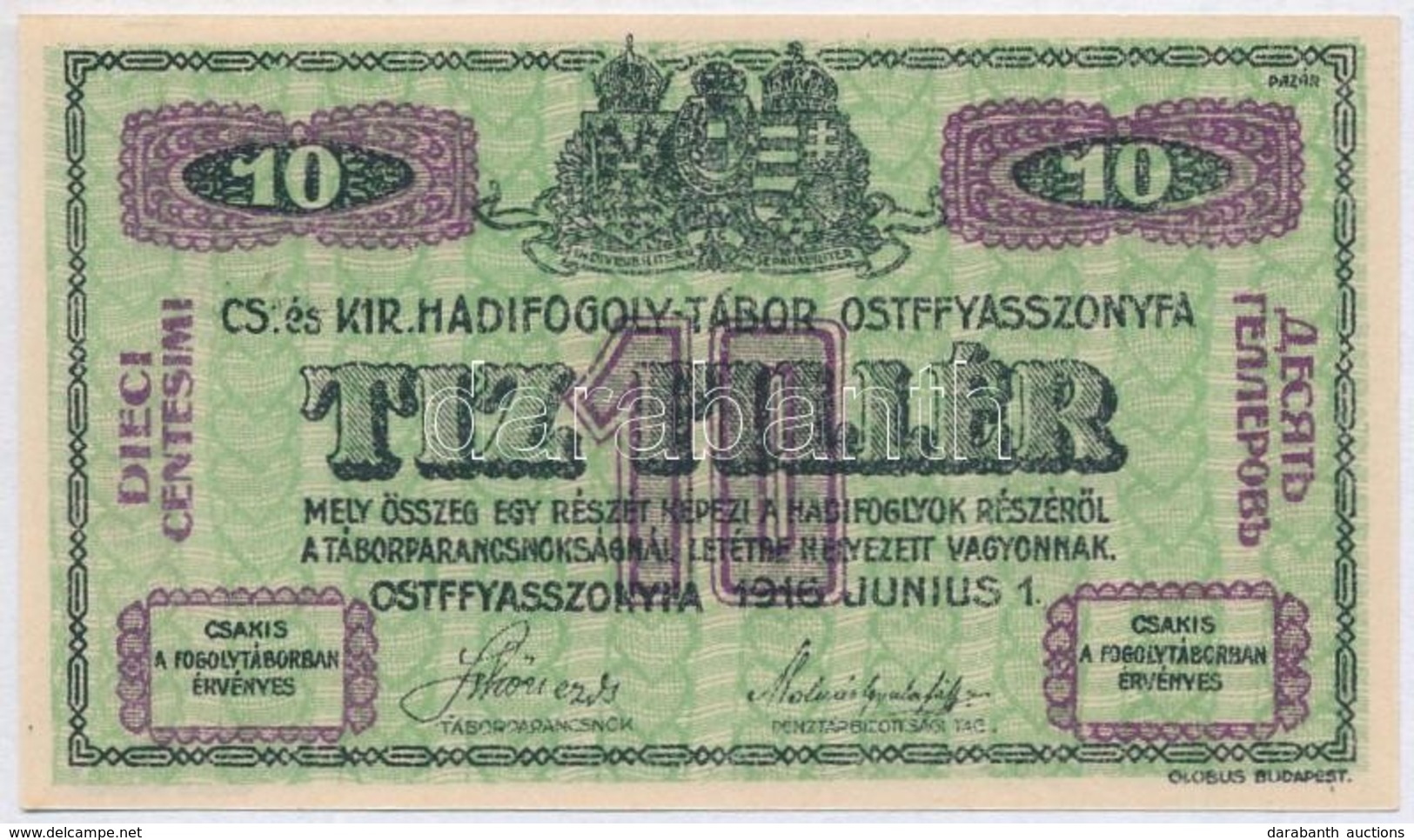 Ostffyasszonyfa / Hadifogolytábor 1916. Június 1. 10f Arab Sorozat- és Sorszámmal T:I
Adamo HHO-2.1 - Zonder Classificatie