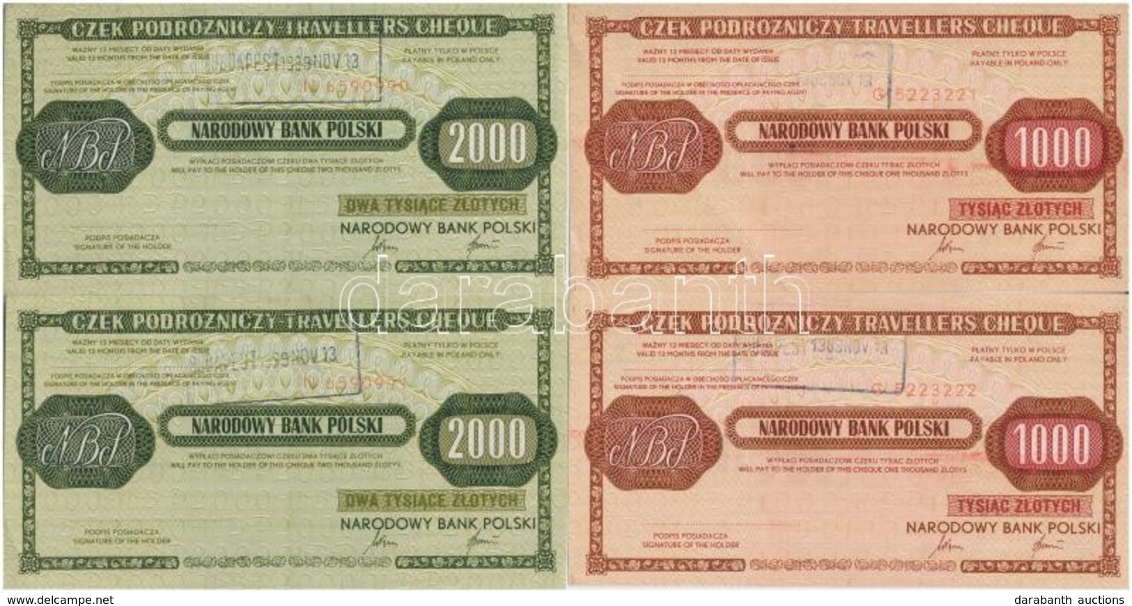 Lengyelország 1989. 1000Zl (2x) Sorszámkövető + 2000Zl (2x) Sorszámkövető 'Lengyel Nemzeti Bank' Utazási Csekk T:II
Pola - Zonder Classificatie
