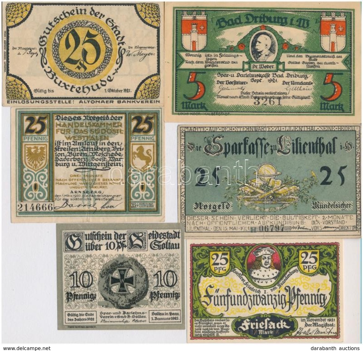 Németország / Weimari Köztársaság 1920-1921. 6db Klf Szükségpénz T:I-,III
Germany / Weimar Republic 1920-1921. 6pcs Of D - Non Classés