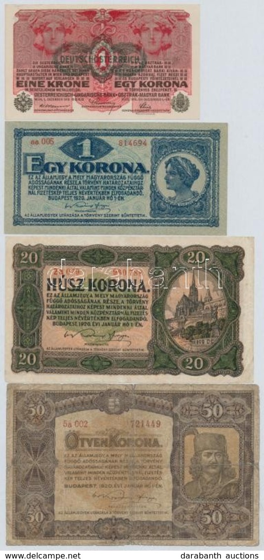 1916-1920. 7db-os Vegyes Magyar Korona Bankjegy Tétel, Közte 1920. 2K 'ab' Sorozatjellel, Csillagos Sorszámmal T:I--III- - Zonder Classificatie