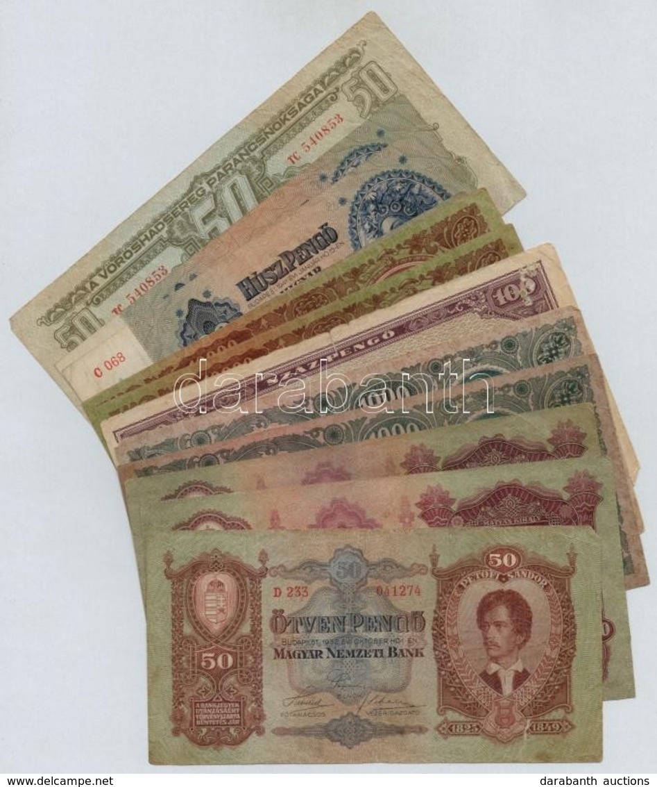 1930-1945. 12db-os Vegyes Pengő Bankjegy, Közte 1944. 50P 'A Vöröshadsereg Parancsnoksága' T:III,III- - Zonder Classificatie