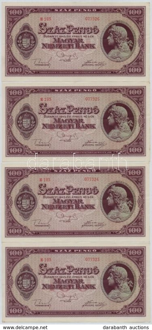 1945. 100P (4x) Sorszámkövetők T:II-,III Szép Papír - Zonder Classificatie