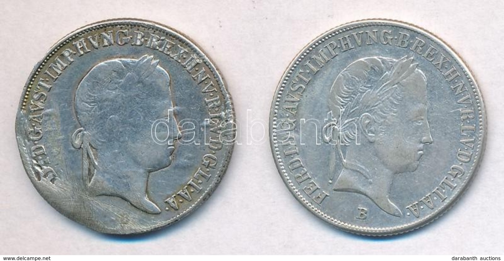 1845B 20kr Ag + 1848B 20kr Ag 'V. Ferdinánd' T:2,2-,3 Peremen Foglalat Nyoma - Zonder Classificatie