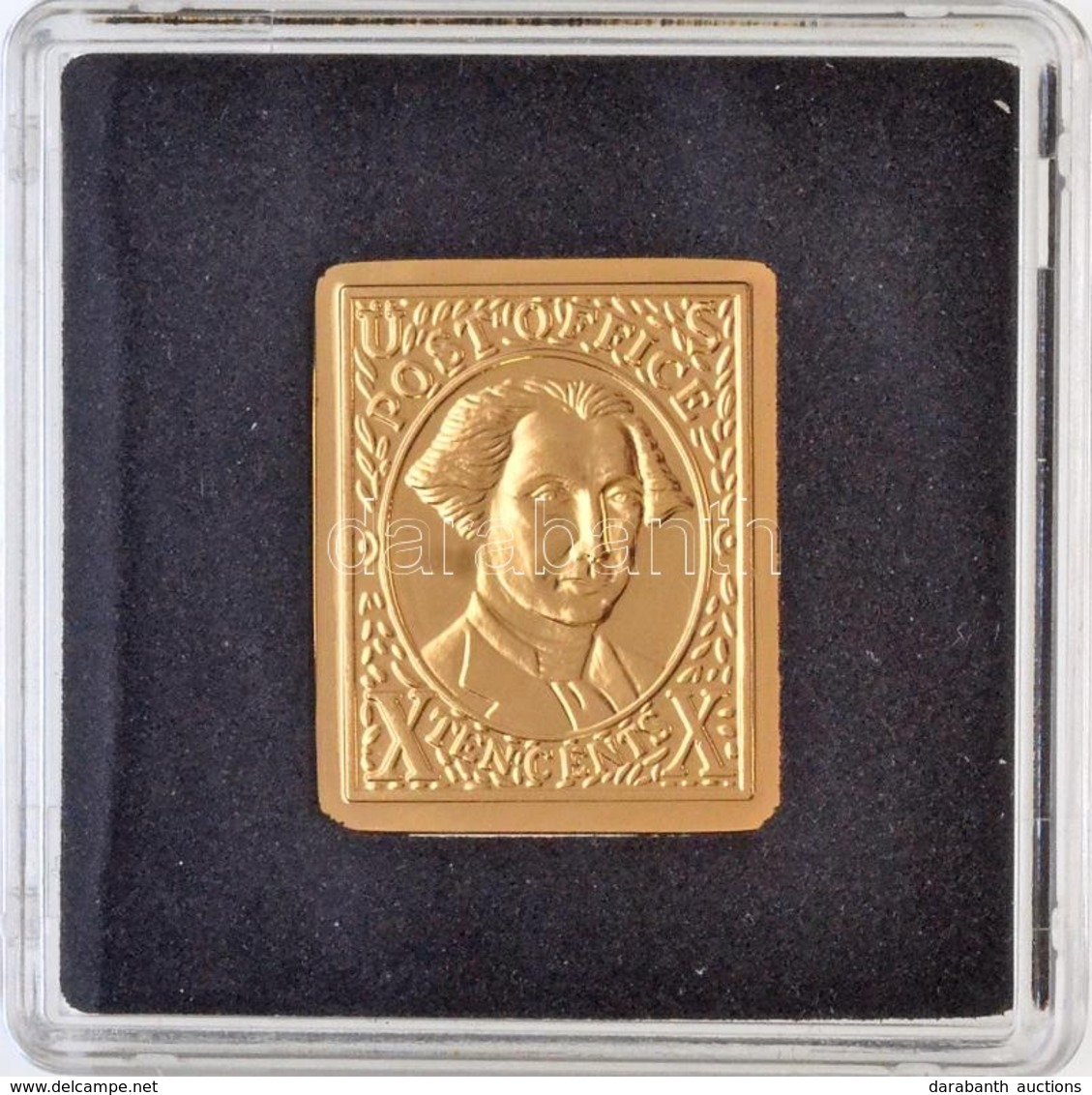 DN 'Világ Bélyegcsodái - USA 10 Cent 1847' Aranyozott Cu Bélyegérem Tanúsítvánnyal (21,5x26mm) T:PP - Zonder Classificatie