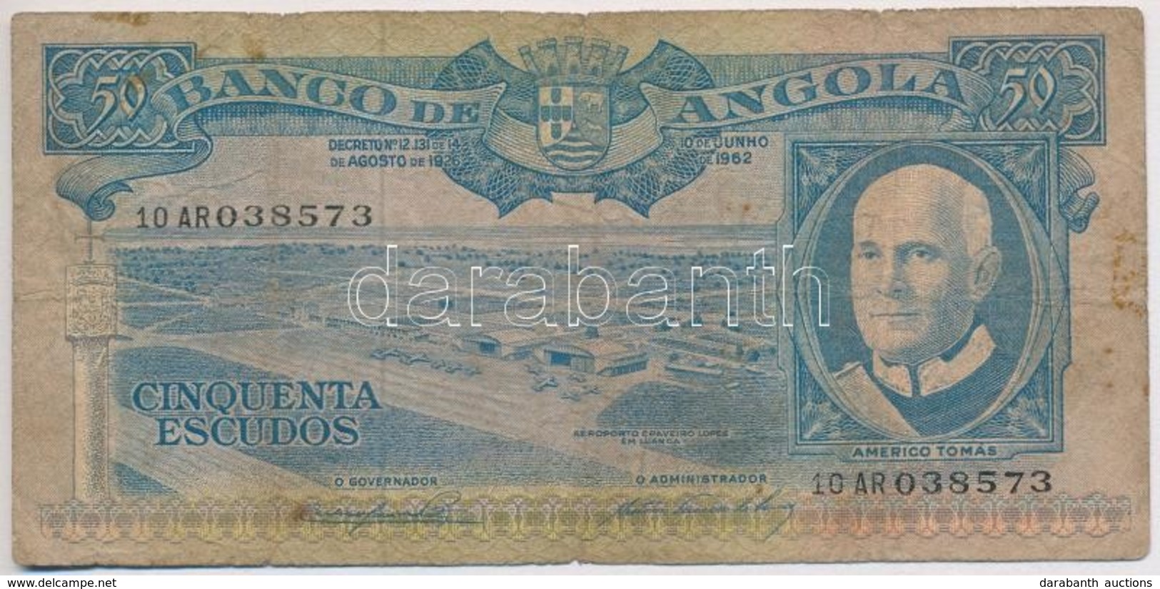 Angola 1962. 50E T:III- Kis Ly., Kis Szakadás 
Angola 1962. 50 Escudos C:VG Small Hole, Small Tear Krause 93 - Zonder Classificatie