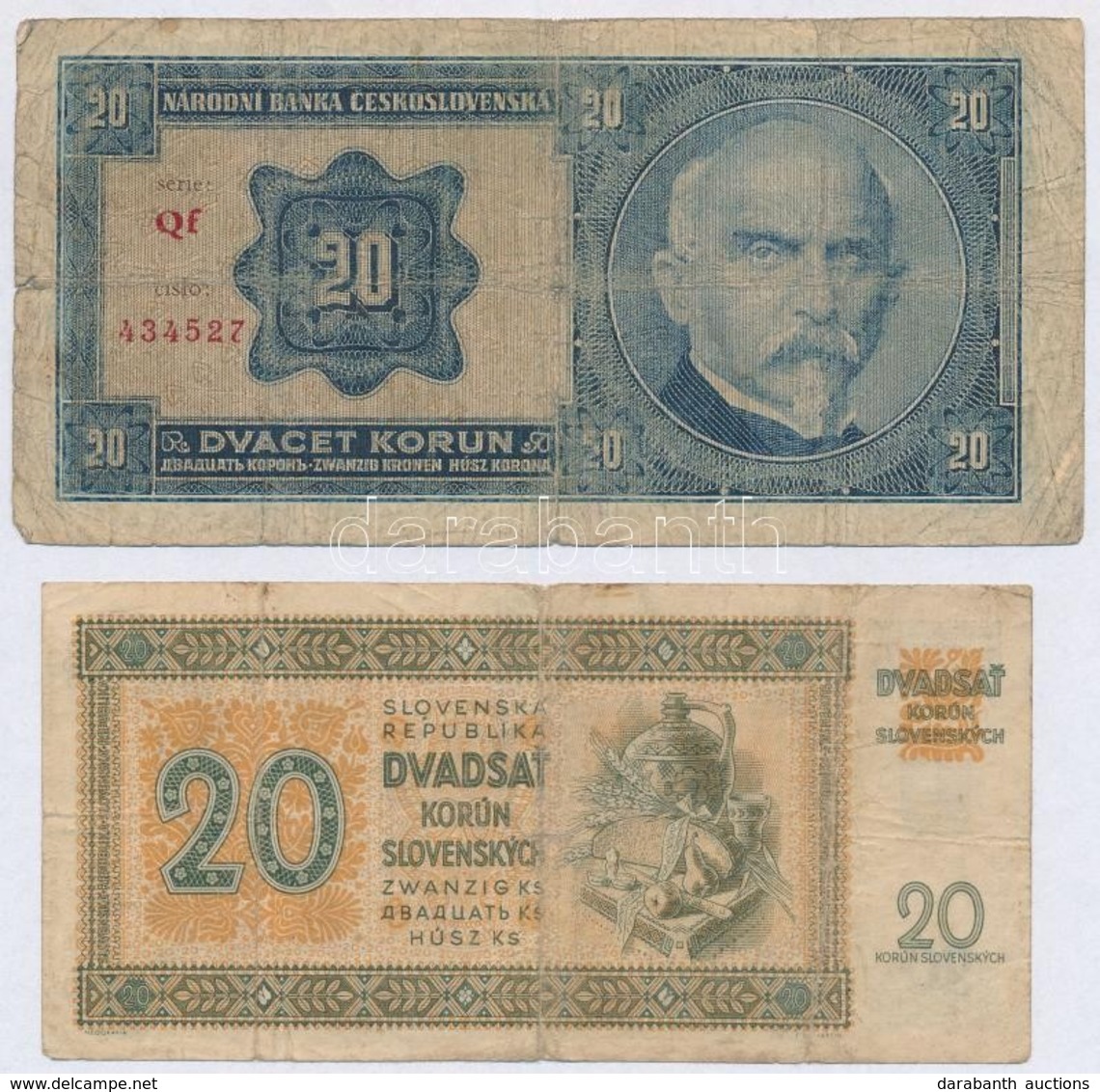 Csehszlovákia 1926. 20K + Szlovákia 1939. 20K T:III- Ly.
Czechoslovakia 1926. 20 Korun + Slovakia 1939. 20 Korun C:VG Ho - Ohne Zuordnung