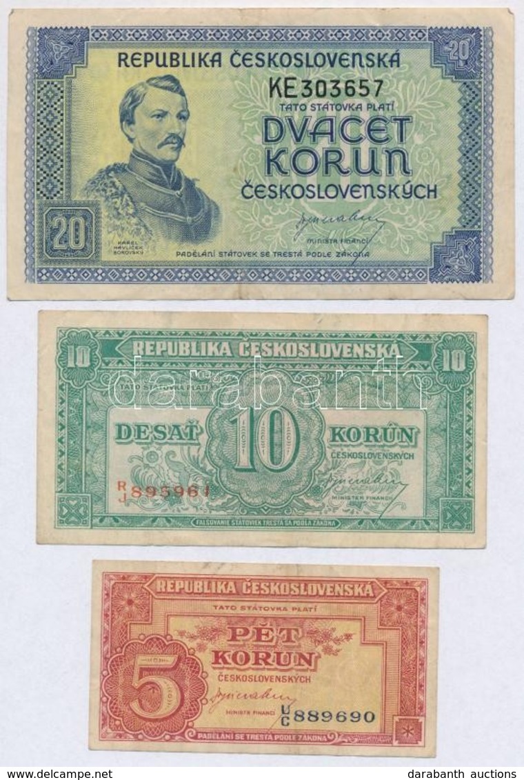 Csehszlovákia 1945. 5K + 10K + 20K T:III,III-
Czechoslovakia 1945. 5 Korun + 10 Korun + 20 Korun C:F,VG
Krause 59, 60, 6 - Zonder Classificatie