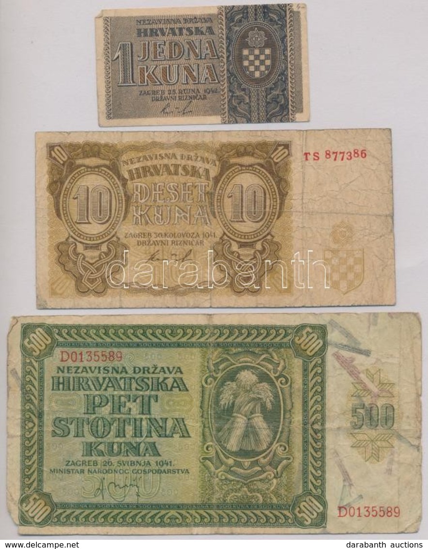 Független Horvát Állam 1941. 10K + 500K + 1942. 1K T:III,III- Egyiken Sarokhiány
Independent State Of Croatia 1941. 10 K - Ohne Zuordnung