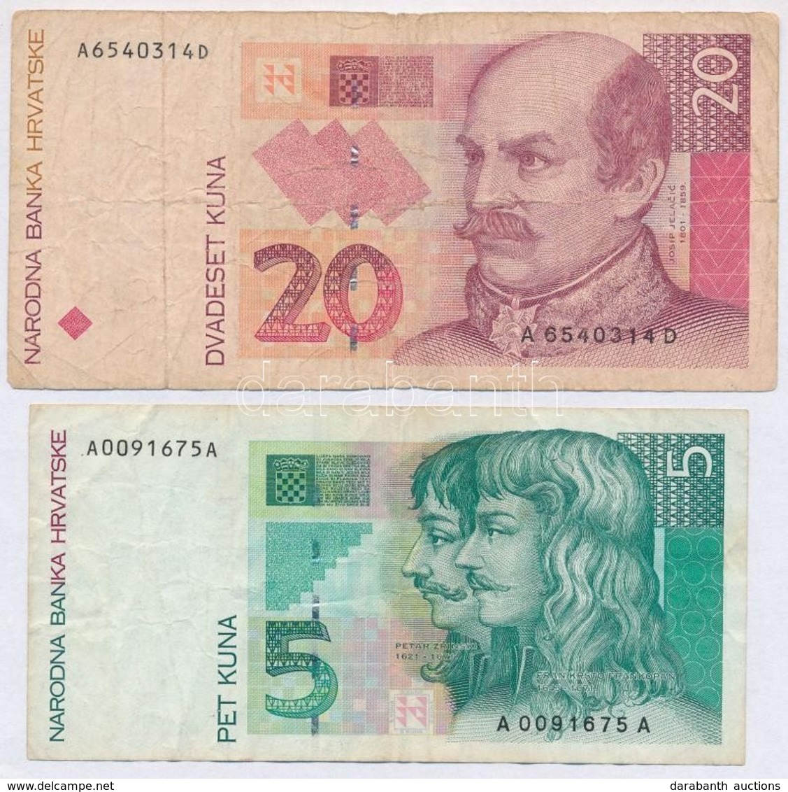 Horvátország 1993. 5K + 20K T:III,III-
Croatia 1993. 5 Kuna + 20 Kuna C:F,VG - Zonder Classificatie