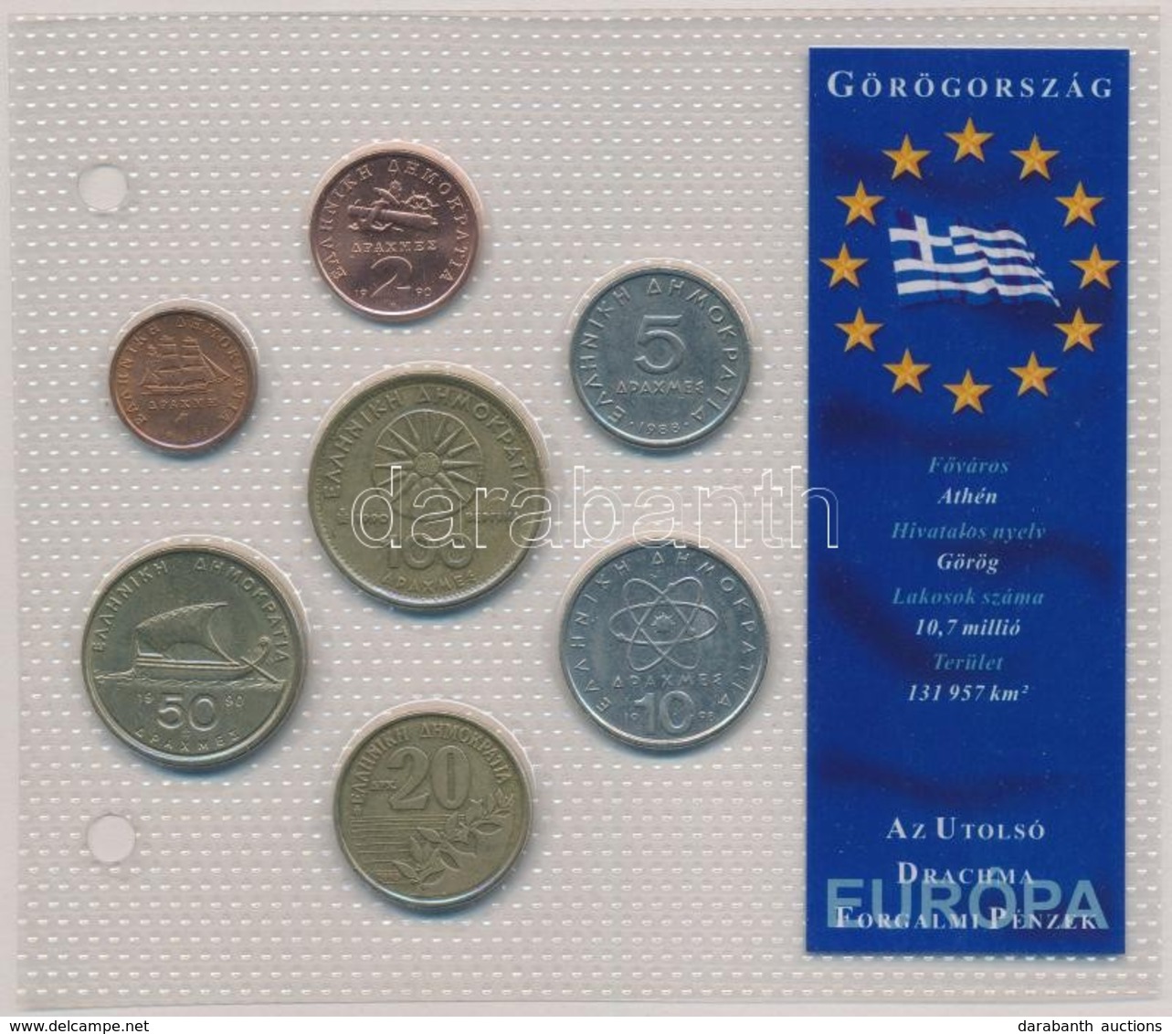 Görögország 1988-1998. 1D-100D (7xklf) 'Az Utolsó Drachma Forgalmi Pénzek' Forgalmi Sor T:1
Greece 1988-1998. 1 Drachma  - Zonder Classificatie