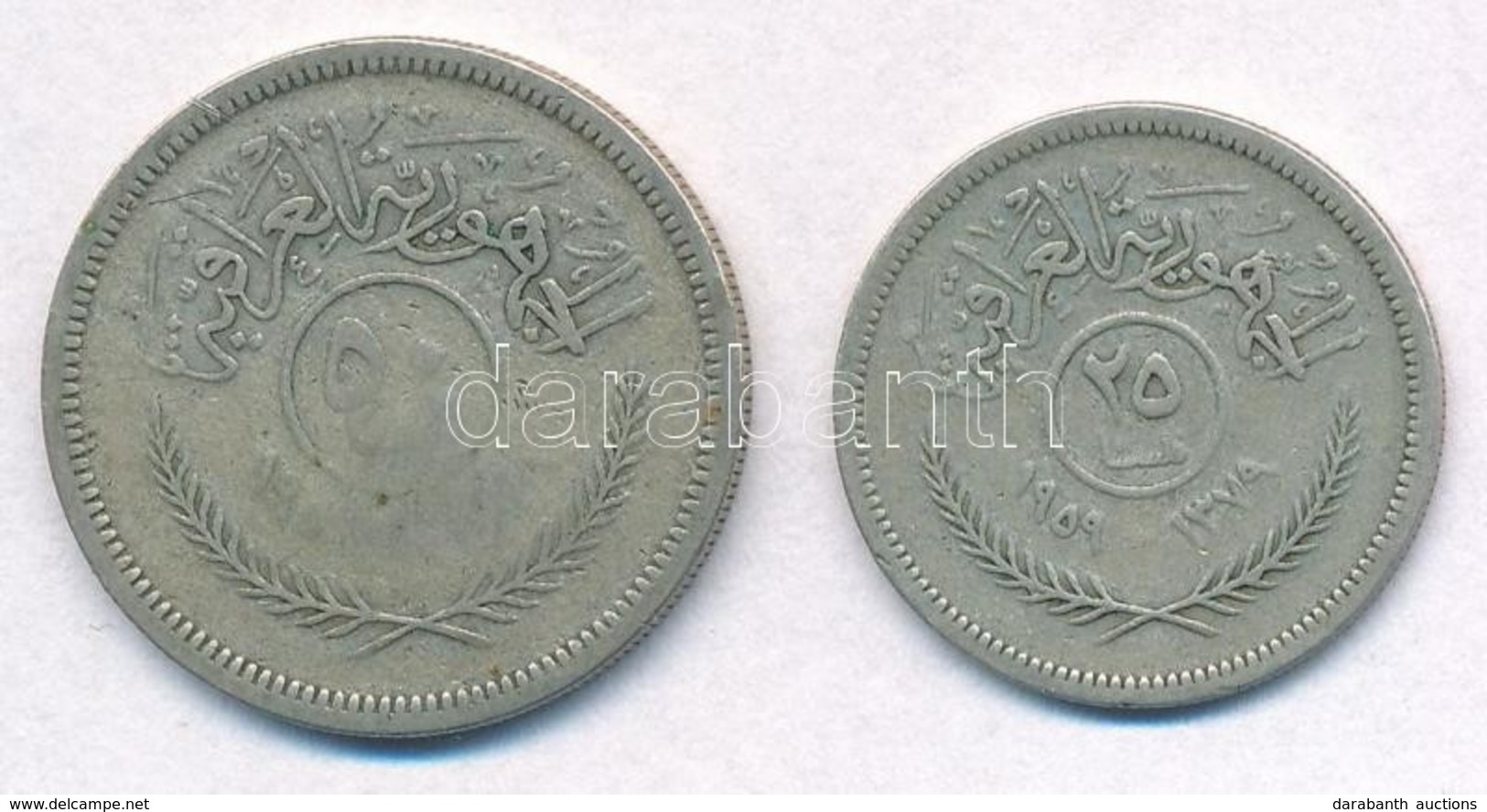 Irak 1959. 25f Ag + 50f Ag T:2-,3
Iraq 1959. 25 Fils Ag + 50 Fils Ag C:VF,F - Zonder Classificatie