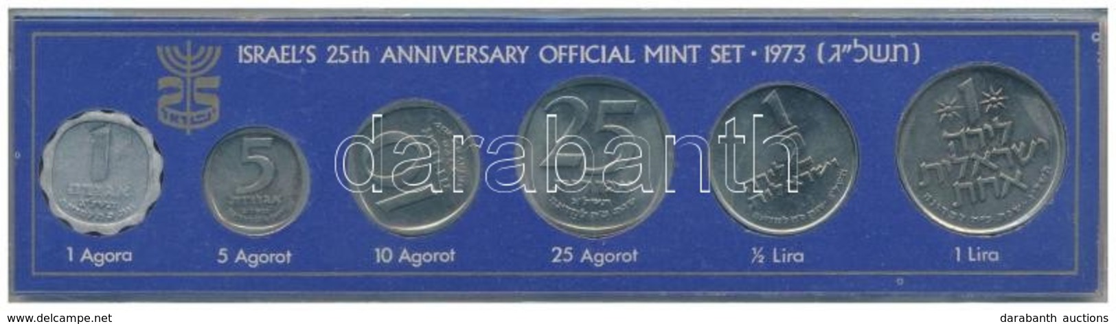 Izrael 1973. 1a-1L (6xklf) 'Izrael 25. évfordulója' Forgalmi Sor Tokban T:1,1-
Israel 1973. 1 Agora - 1 Lira (6xdiff) 'I - Zonder Classificatie