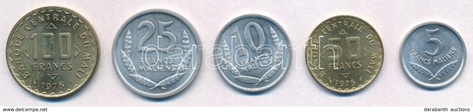 Mali 1961-1975. 5Fr-100Fr (5xklf) T:1-
Mali 1961-1975. 5 Francs - 100 Francs (5xdiff) C:AU - Zonder Classificatie