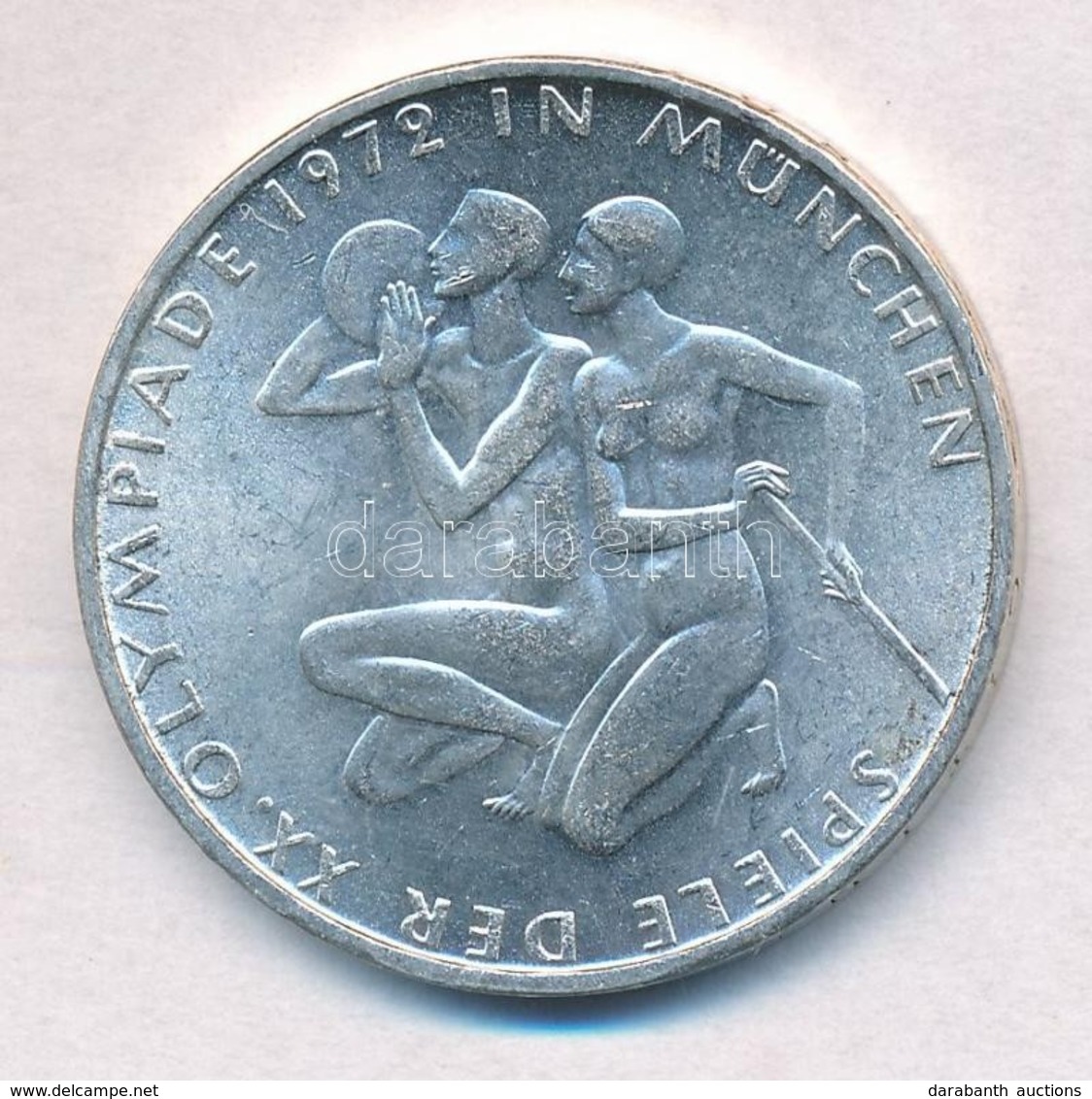 NSZK 1972D 10M Ag 'Müncheni Olimpia - Térdelő Atléták' T:1-,2 
FRG 1972D 10 Mark Ag 'Münich Olympics - Athletes Kneeling - Zonder Classificatie
