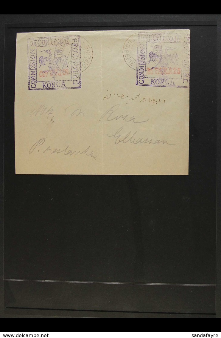 KORCE PROVISIONAL MILITARY POST 1914 (19 Mar) Cover To Elbasan Bearing 10pa And 20pa Directly Handstamped In Violet With - Albanien