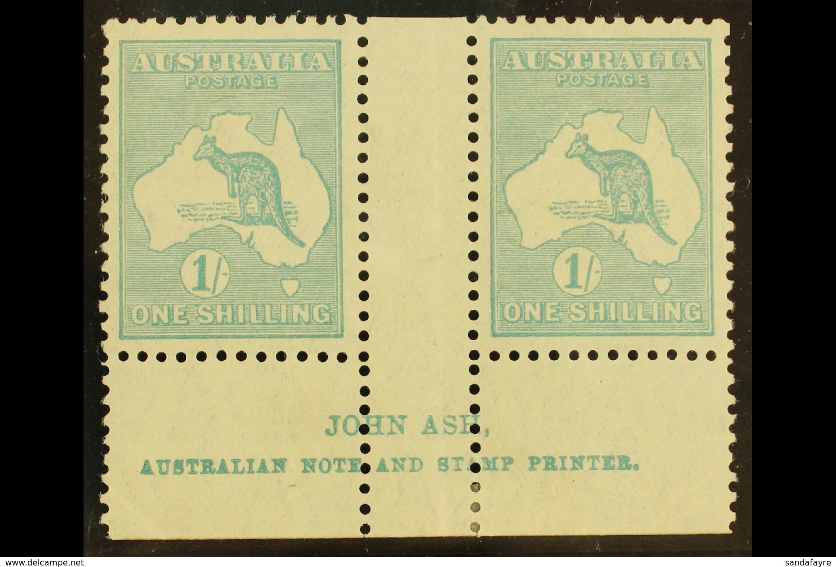 1929-30 Small Multiple Wmk 1s Blue-green Roo (SG 109), Ash Imprint Pair With "N" Over "N", BW 34z, Fine Mint  For More I - Altri & Non Classificati