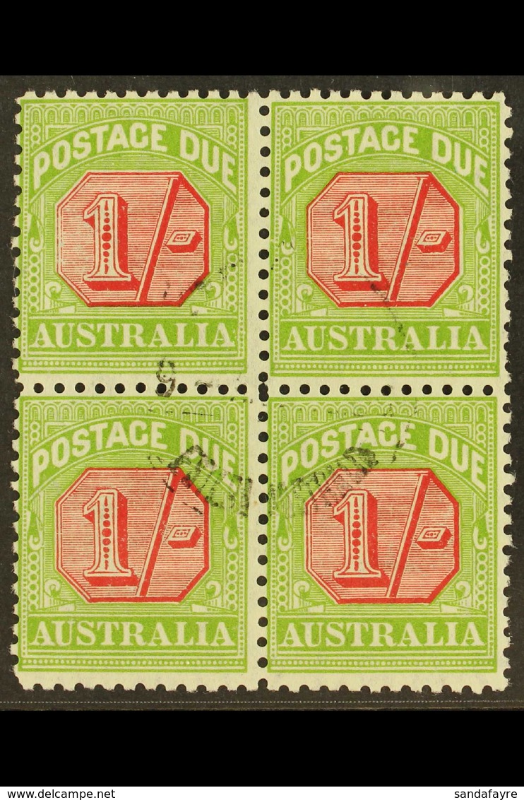 POSTAGE DUES 1931 - 36 1s Carmine And Yellow Green, SG D111, Very Fine Used Block Of 4, Central Cds Cancel. For More Ima - Altri & Non Classificati