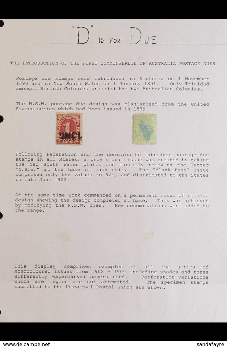 POSTAGE DUES 1902-1909 "GREENS" SEMI-SPECIALISED USED COLLECTION On Album Pages. With 1902 (adapted From NSW Plates)  Ra - Altri & Non Classificati