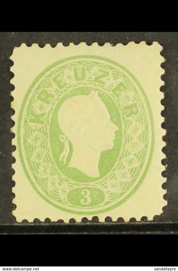 1866 Official Reprint Of The 1858-59 3kr Green, Mi 12 ND I, Fine Mint, Good Colour. For More Images, Please Visit Http:/ - Altri & Non Classificati