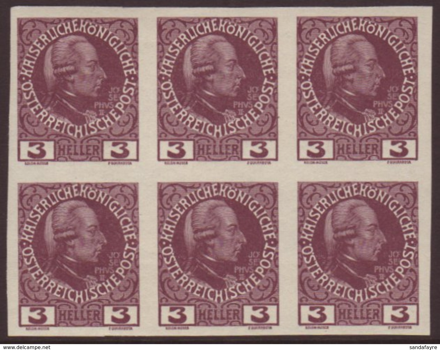 1908-13 3h Purple Unsurfaced Paper Accession Imperf, Michel 141x U, Superb Never Hinged Mint IMPERF BLOCK Of 6, Fresh. ( - Altri & Non Classificati