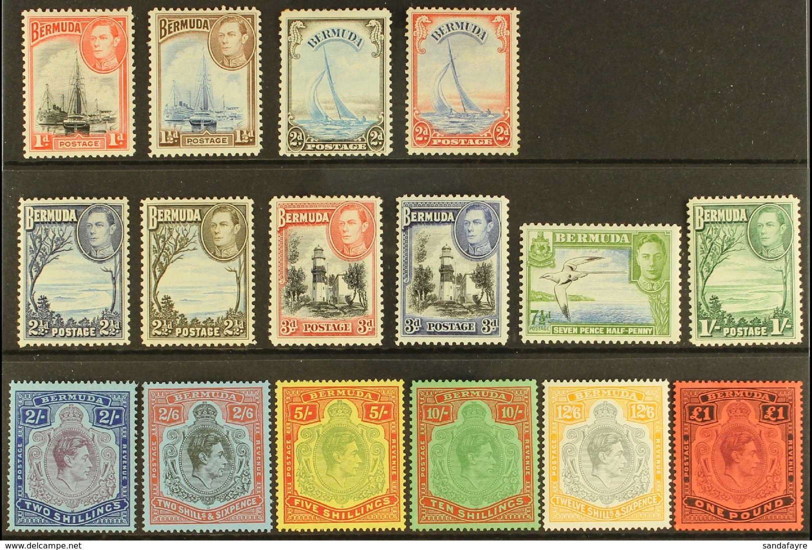 1938-52 Pictorial Definitive "Basic" Set Of All Values, SG 110/21d, Very Fine Mint (16 Stamps) For More Images, Please V - Bermuda