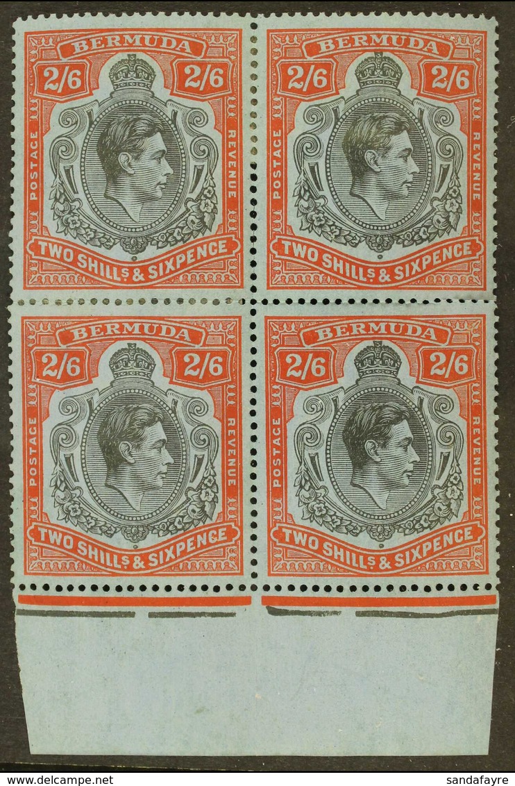 1938-53 2s6d Black & Pale Red On Grey-blue Chalky Paper Perf 14 KGVI Key Type, SG 117, Mint Lower Marginal BLOCK Of 4, P - Bermuda