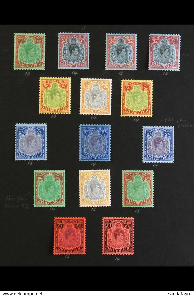 1938-53 KGVI KEY TYPES WITH POSITIONAL PLATE FLAW VARIETIES. A Lovely, Fine Mint Collection Of High Value "Key Types"pre - Bermuda