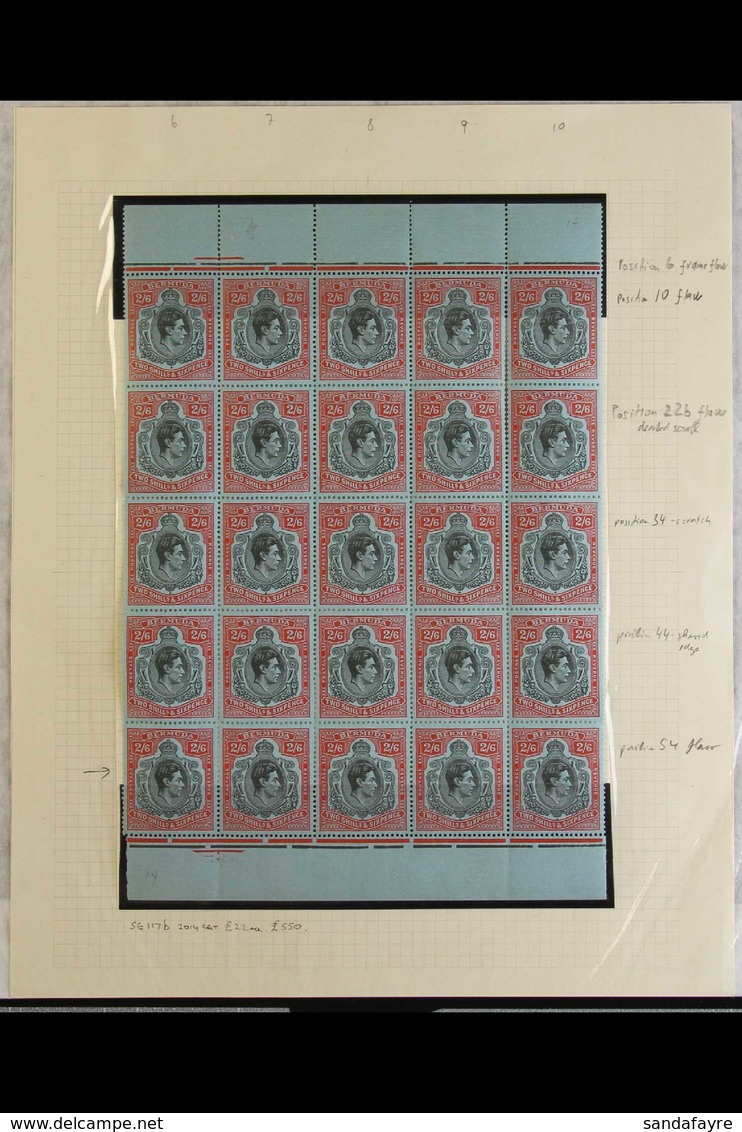 1938-53 LARGE DISPLAY MULTIPLE. A Lovely, Large Multiple Of The 2s6d Black & Pale Red On Pale Blue Ordinary Paper Perf 1 - Bermuda