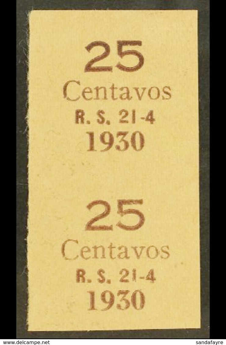 1930 IMPERF PROOF PAIR OF SURCHARGE For The 25c On ½c & 25c On 2c Surcharges (Scott 195/96, SG 226/27) Printed In Brown  - Bolivia