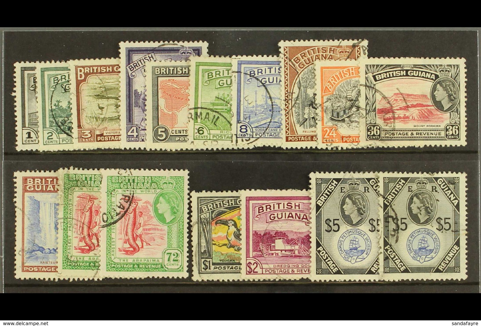 1954-63 Complete QEII Definitives Set, SG 331/345, Plus 72c And $5 DLR Printings, Fine Used. (17 Stamps) For More Images - Britisch-Guayana (...-1966)