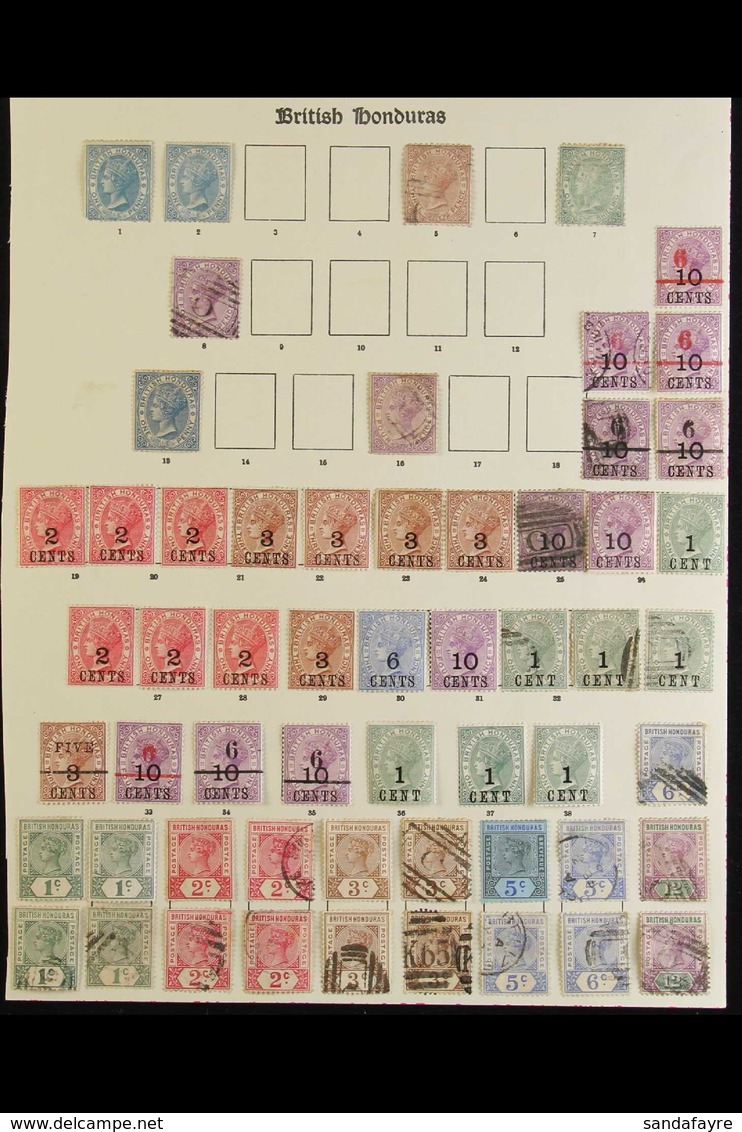 1865-1938 OLD COLLECTION On Pages, Mint & Used, Includes 1865 1d (x2) Unused, 1872-79 Perf 12½ 3d & 1s Used, 1882-87 1d  - Honduras Britannique (...-1970)
