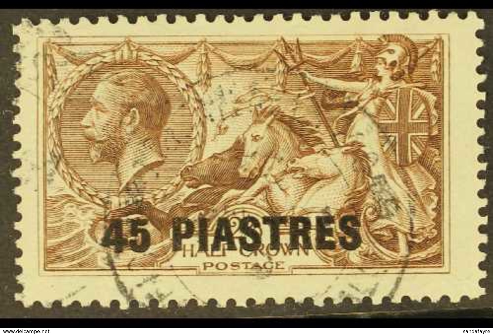 1921 45pi On 2s6d Chocolate-brown Bradbury Seahorses Surcharge With RE-ENTRY (Pl. 2/4L, State 1, R. 1/4), SG 48var (Grea - Levante Britannico