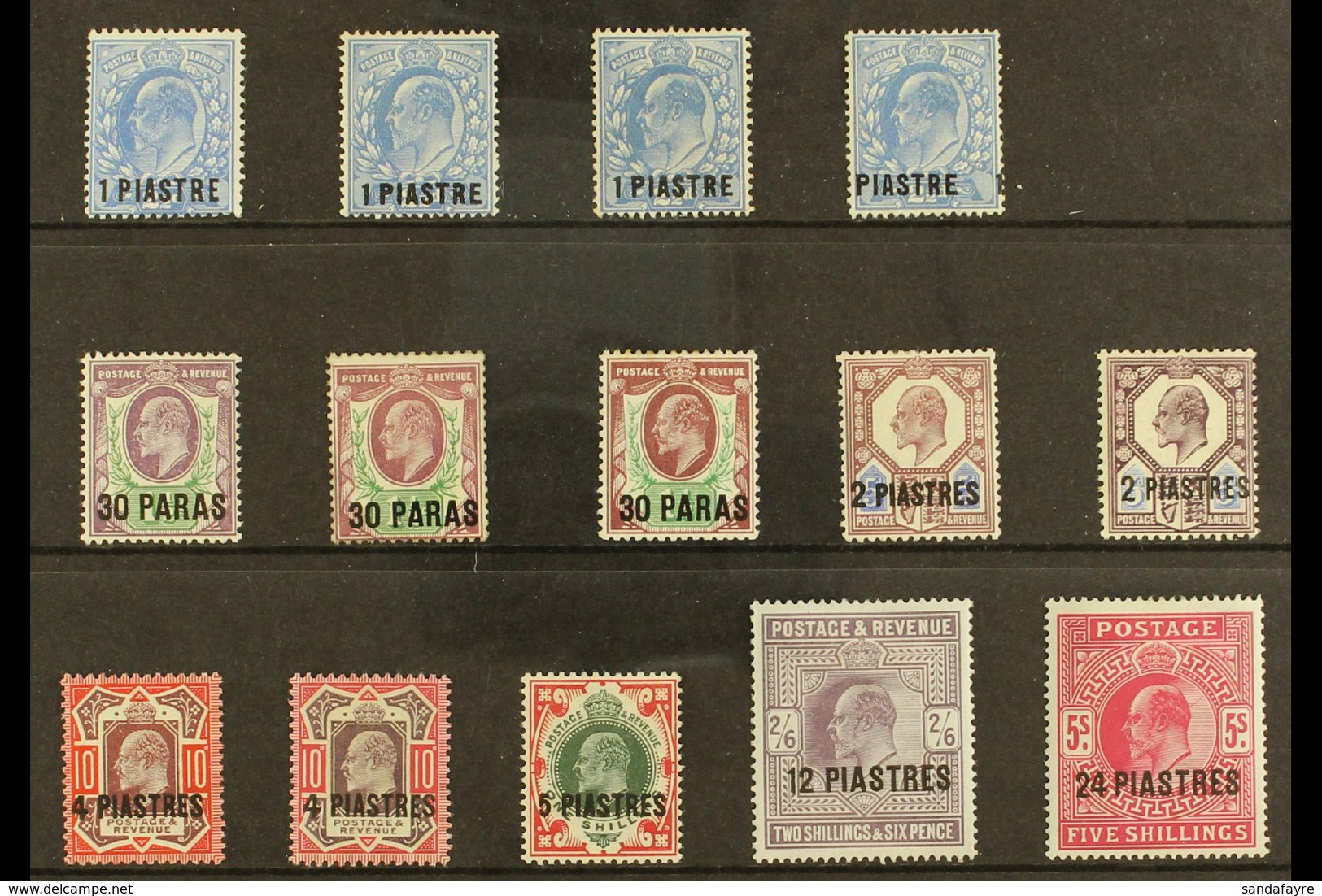 TURKISH CURRENCY 1911-13 KEVII Set With Some Perforation & Shade Variants Plus 30pa On 1½d With "surcharge Double, One A - Levante Britannico