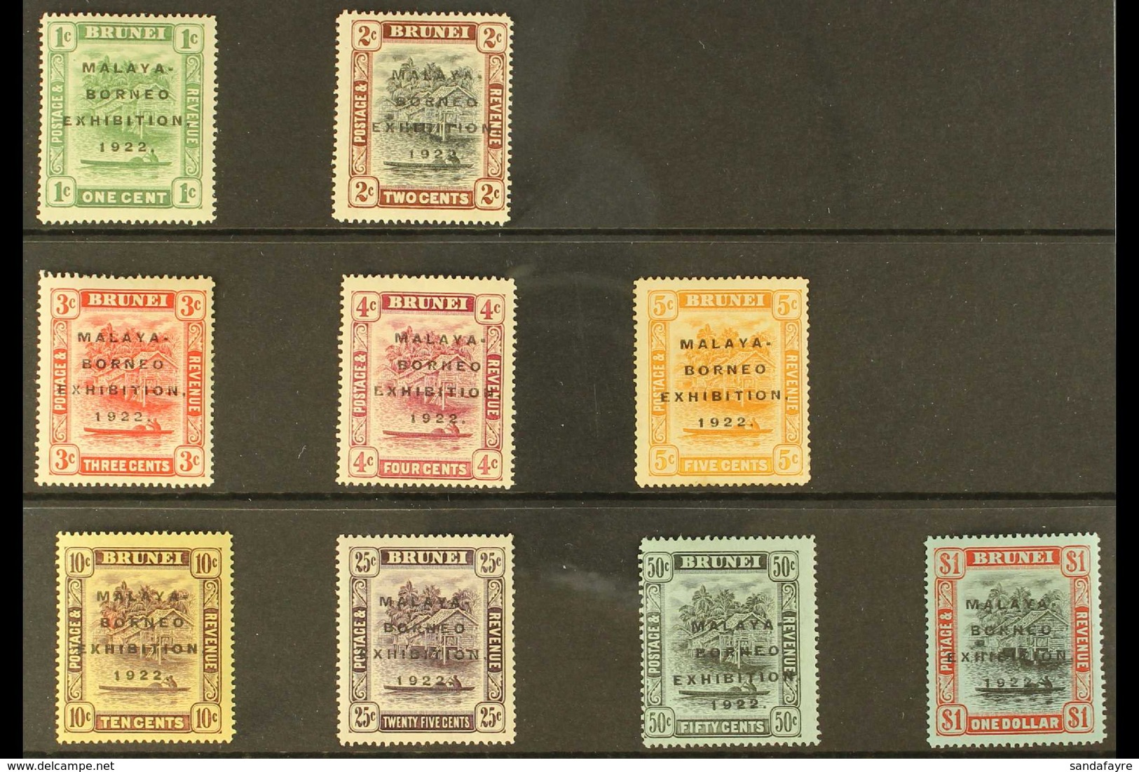 1922 MALAYA - BORNEO EXHIBITION Overprinted Definitive Set, SG 51/59, 5c With Short "I" Variety, Fine Mint (9 Stamps) Fo - Brunei (...-1984)