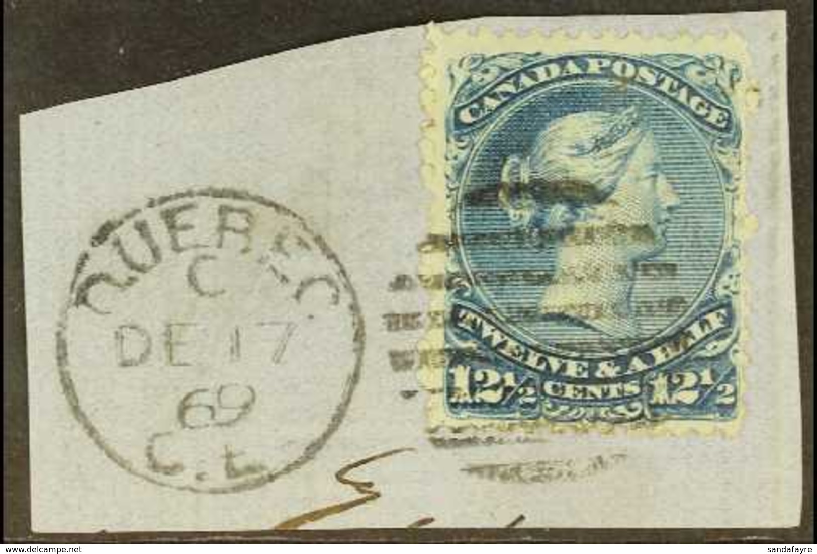 1868 12½c Bright Blue, SG 60, Uni 28, Very Fine Used On Piece Tied By Quebec Duplex Cancel. For More Images, Please Visi - Altri & Non Classificati