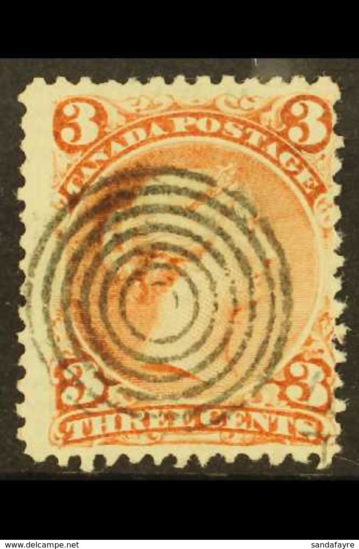 1868-71 3c Brown Red Large Queen On Laid Paper, SG 58a, Neat Target Cancel, Light Crease Across One Corner. For More Ima - Altri & Non Classificati
